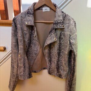 HAVE Los Angeles Snakeskin Print Cropped Moto Jacket Brown Tan Large